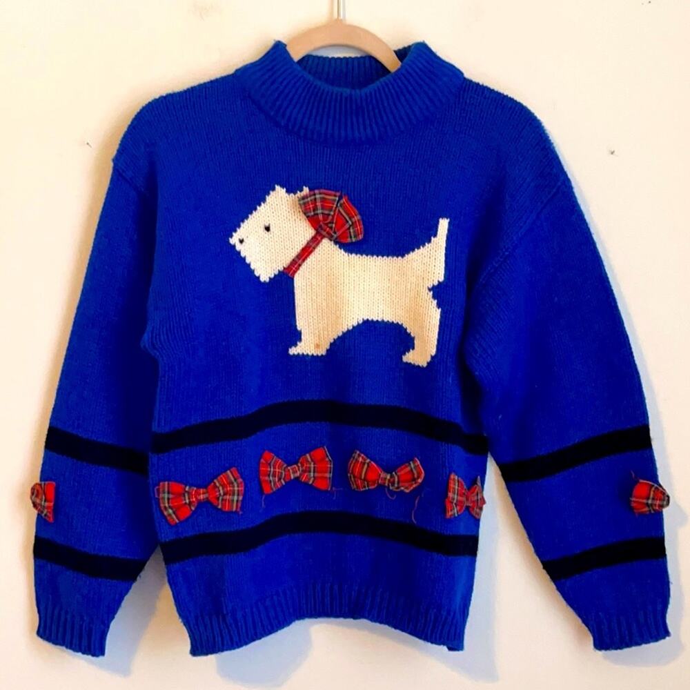 Vintage Scottish Terrier dog bow knit mock neck sweater sz S